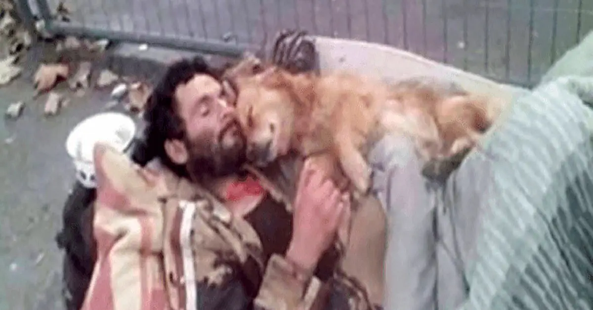 This homeless man sleeps with his dog in his arms, a four-legged angel who is always there for him