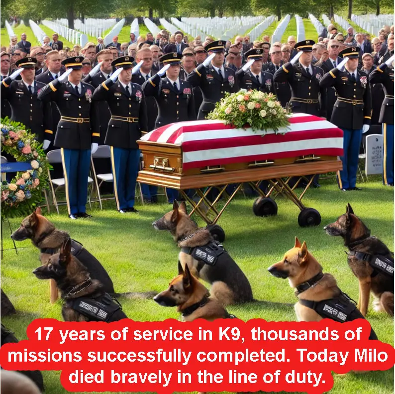 Milo’s Funeral: 17 years of service in K9, thousands of missions successfully completed. Today Milo died bravely in the line of duty.