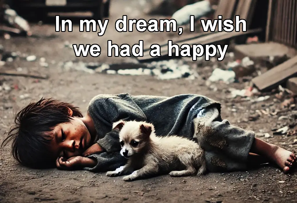 The simple wish of a poor child next to his little dog