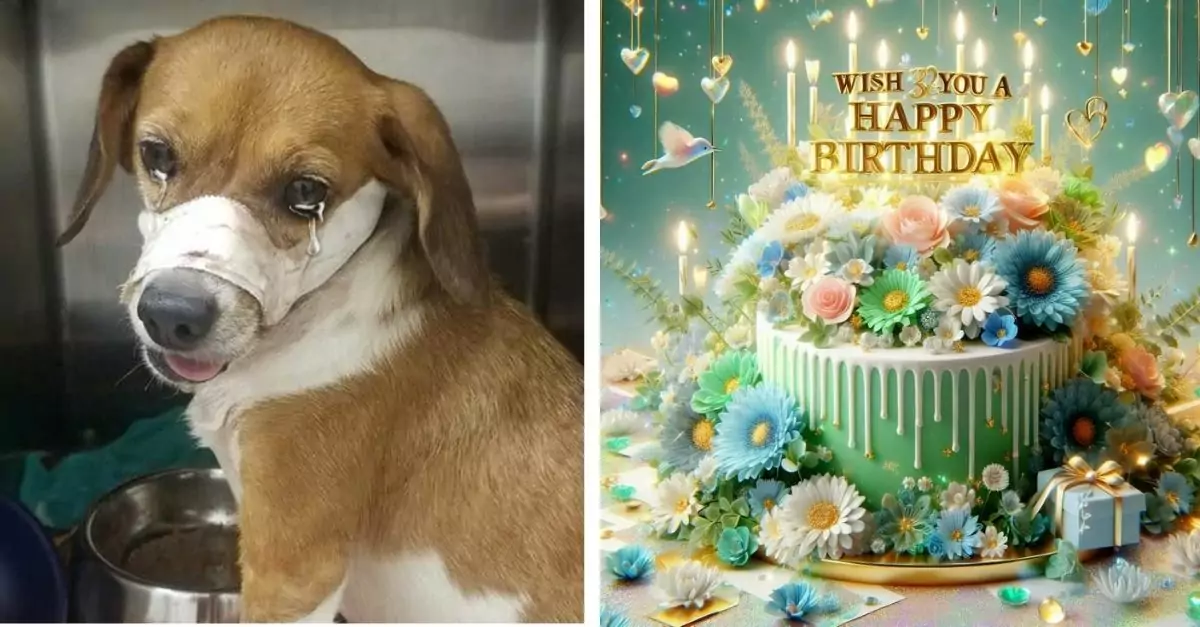 A dog rescued after a fight has been taken to a rescue centre and staff have celebrated his birthday