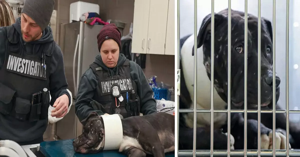 The dog, trapped with a PVC pipe around its neck, was rescued when the Detroit community came together to save its life